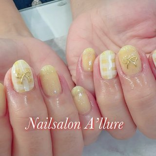 リボン/チェックネイルのネイルデザイン｜ネイルブック