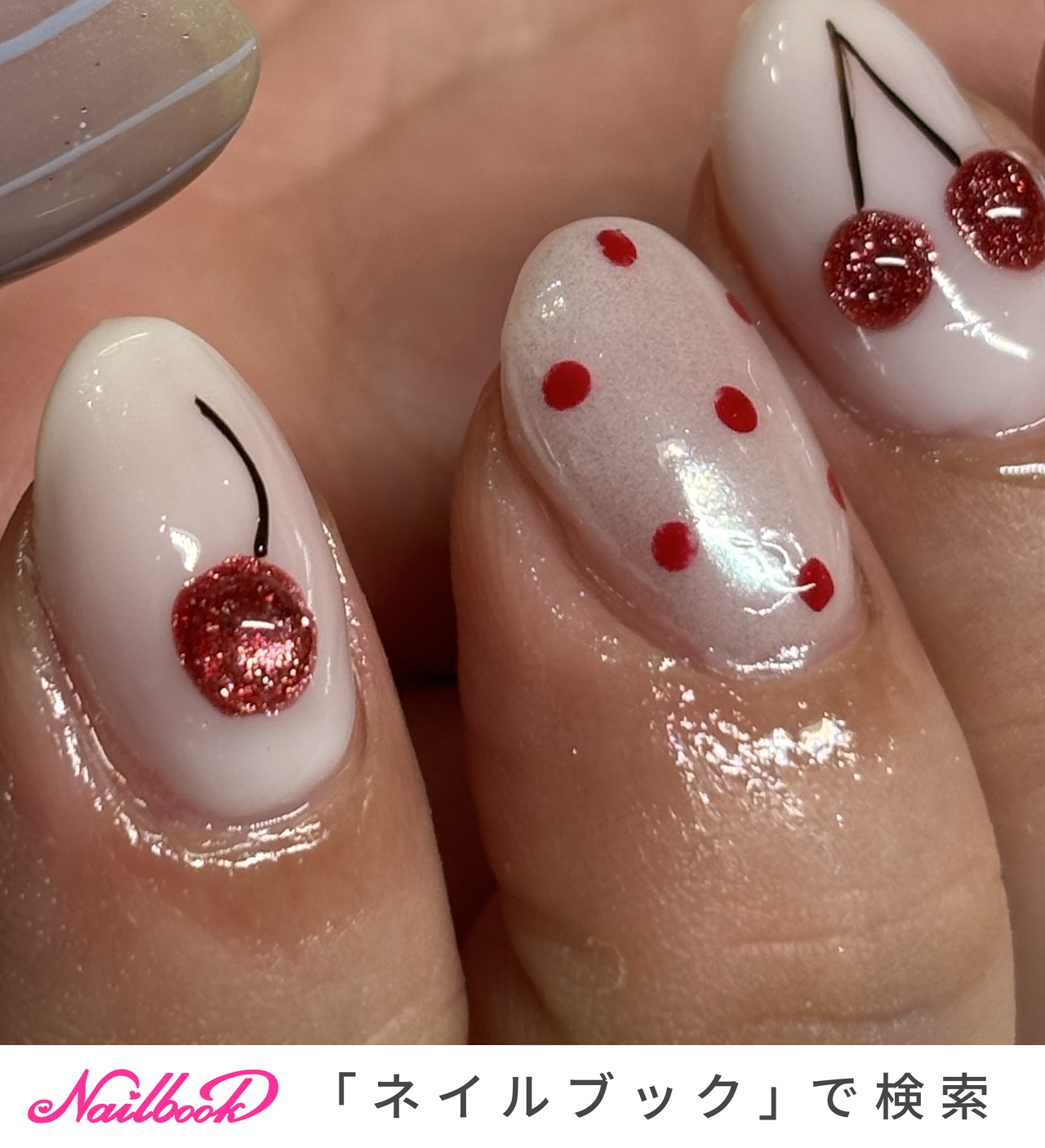 ぷっくりさくらんぼネイルのネイルデザイン｜ネイルブック