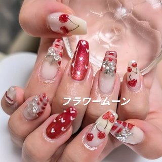 ホワイト(白)/さくらんぼのネイルデザイン｜ネイルブック