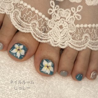 フット/ブルー/#プルメリアのネイルデザイン｜ネイルブック