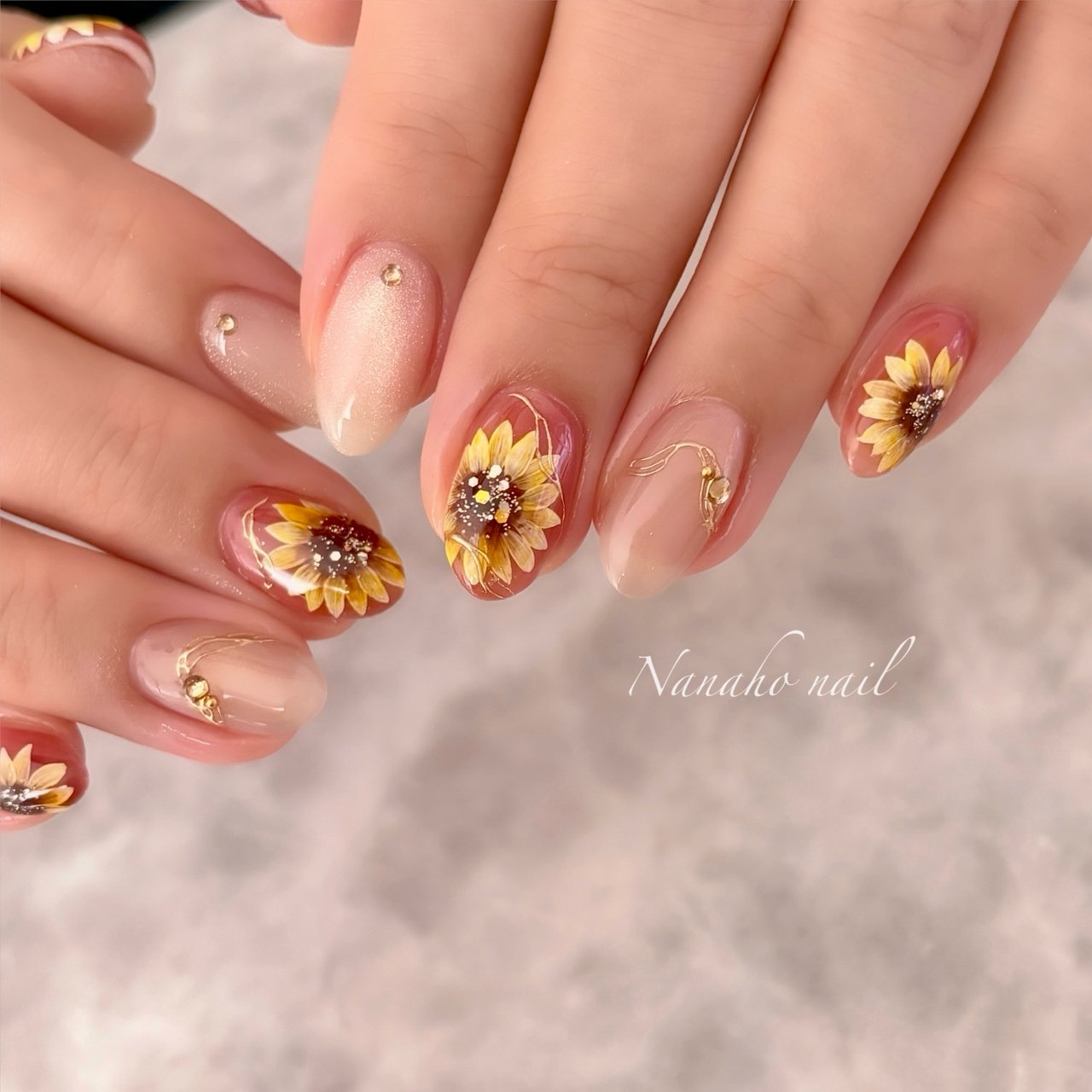 夏/ハンド/大人/ひまわり/ミディアム - Nanaho☆nail(大阪府八尾市)の
