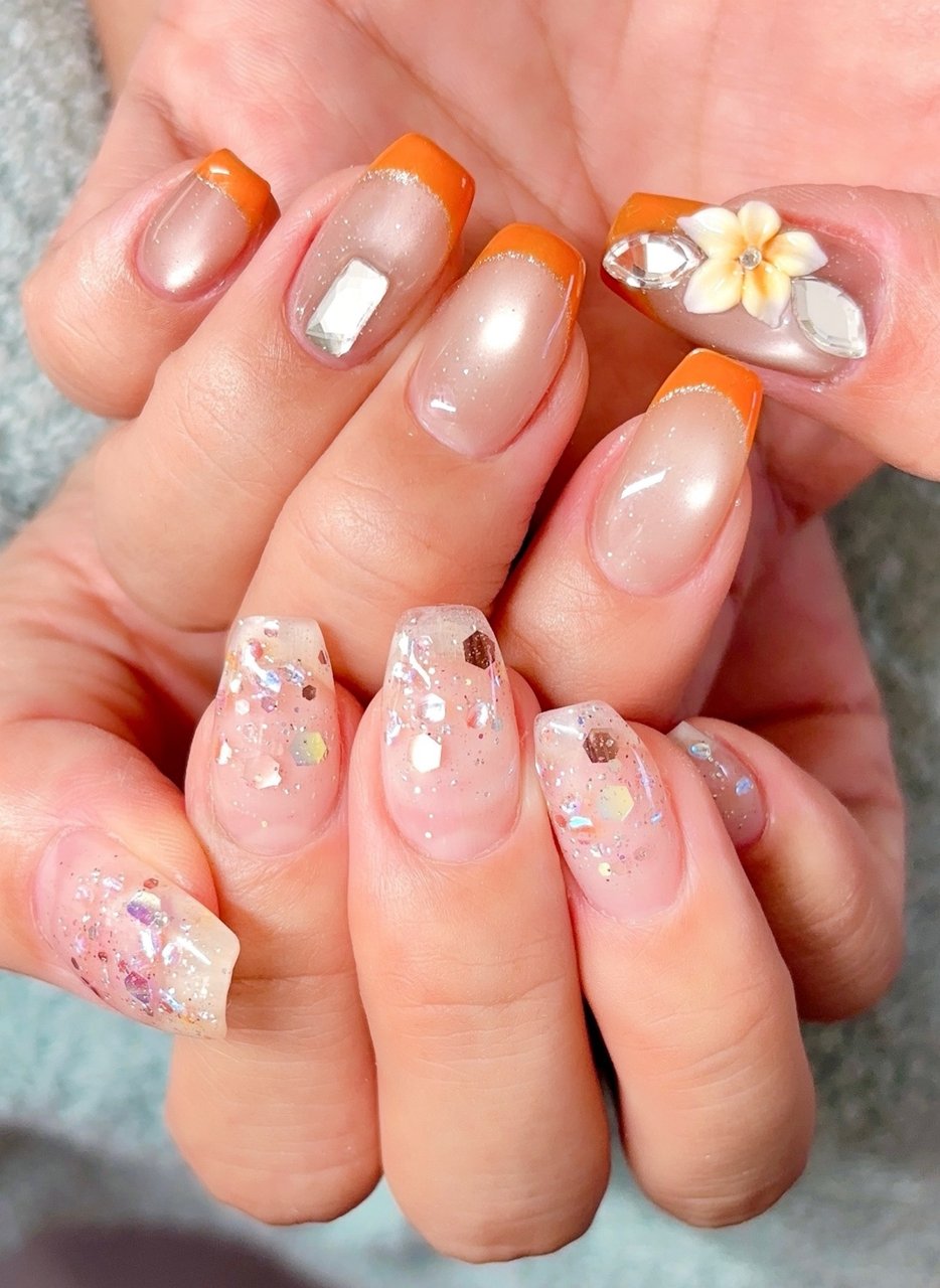 夏/ハンド/フレンチ/フラワー/マグネット - Nail room belleのネイル