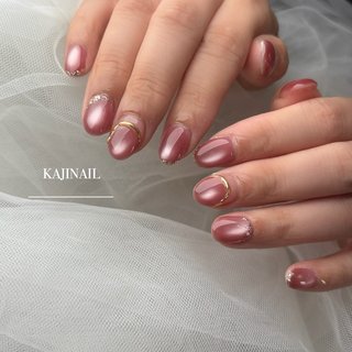 ミラー/ボルドー/ゴールドのネイルデザイン｜ネイルブック