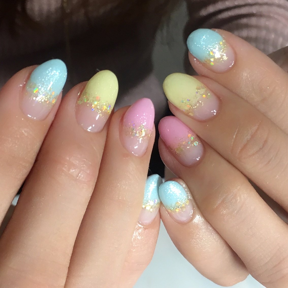 ハンド フレンチ ピンク イエロー 水色 Nail Salon Rianのネイルデザイン No ネイルブック