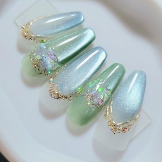 2026年】新着順｜グリーン(緑)/マグネットネイルのネイルデザイン