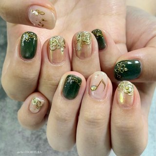 サイズオーダー ネイルチップ 夏 ホログラム 緑 マグネット グリーン