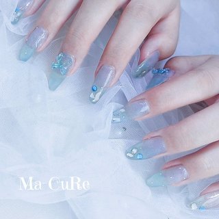 リボン/ロング/ブルーのネイルデザイン｜ネイルブック