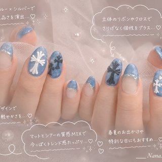 ブルー/シルバー/#クロムネイルのネイルデザイン｜ネイルブック
