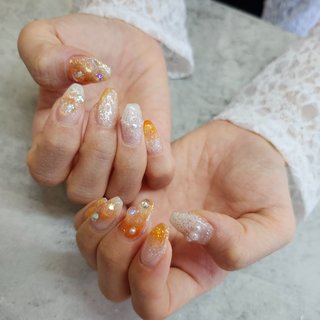 夏/レース/オレンジのネイルデザイン｜ネイルブック