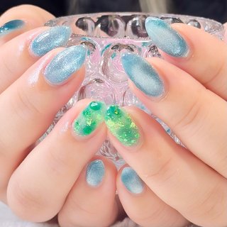 ネイルチップ オーダー マグネット ニュアンス 夏 韓国 キラキラ
