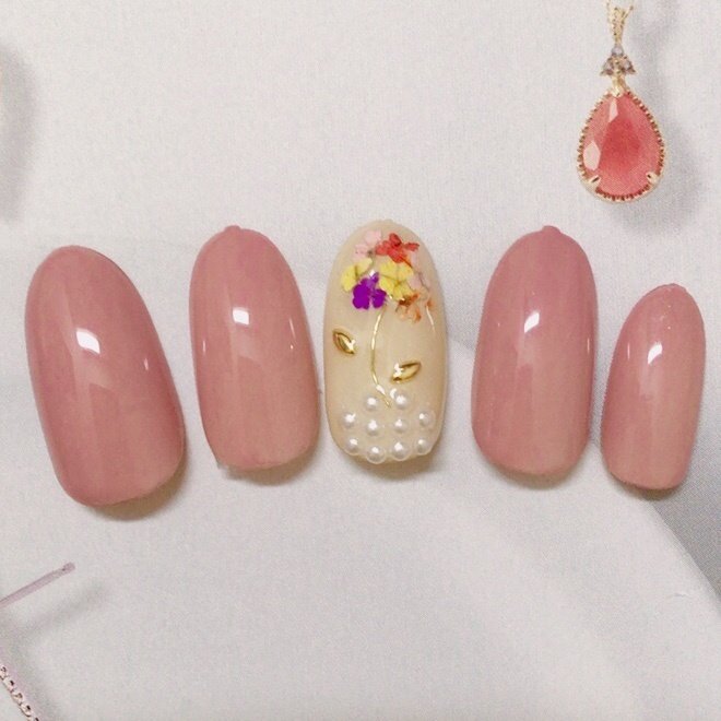 春 ハンド フラワー 押し花 ピンク Brunch Nailのネイルデザイン No ネイルブック