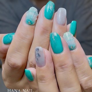 サイズオーダー ネイルチップ 夏 ホログラム 緑 マグネット グリーン