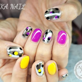 ネイルチップ オーダー ミラー マグネット ガーリー ドット柄 ドット(水玉)/#ミラーネイルのネイルデザイン｜ネイルブック