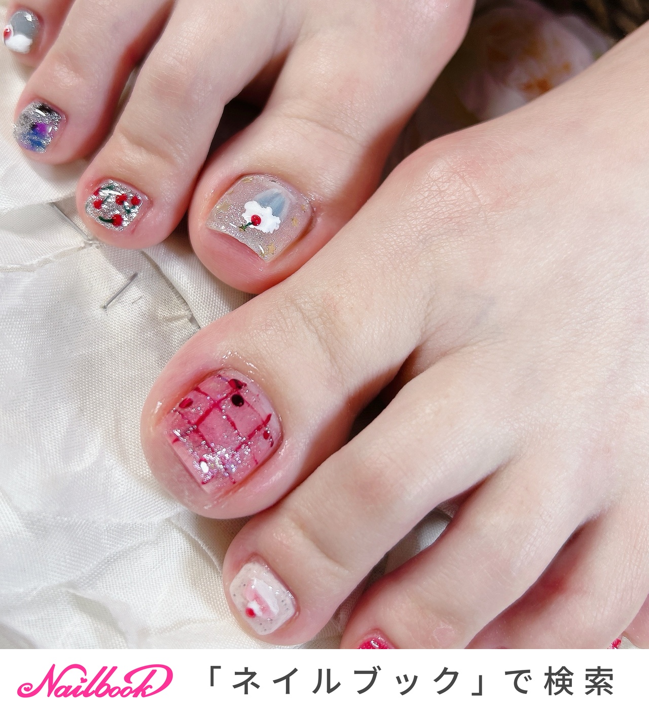 【138】ぷっくりさくらんぼ マグネット フットネイルチップペディキュア 138】ぷっくりさくらんぼ マグネット フットネイルチップペディキュア