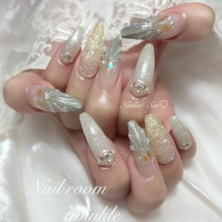 ネイルチップ グラデ ワンホン リボン ビジュー ピクシー ワンホン