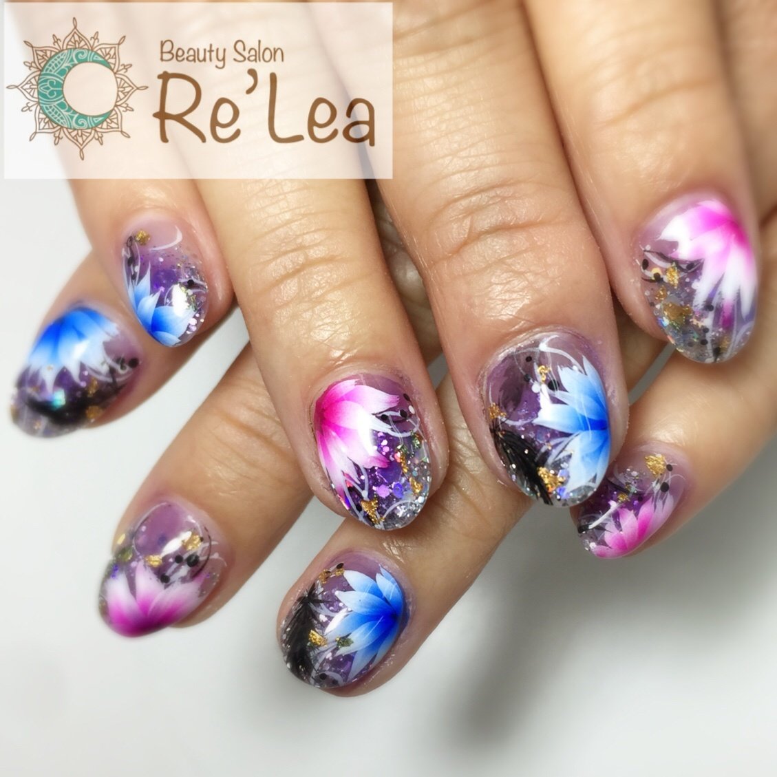 オールシーズン ハンド グラデーション ラメ フラワー Re Lea Mikiのネイルデザイン No ネイルブック