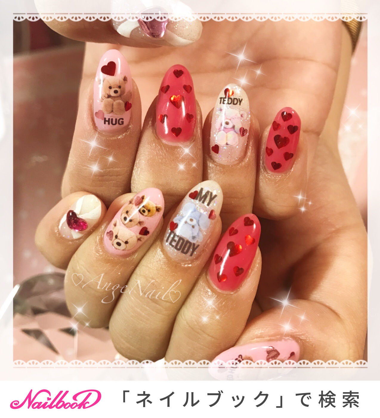 【セミオーダー】可愛いくまちゃんネイル くまちゃんネイルのネイルデザイン | セミキュアジェルネイル
