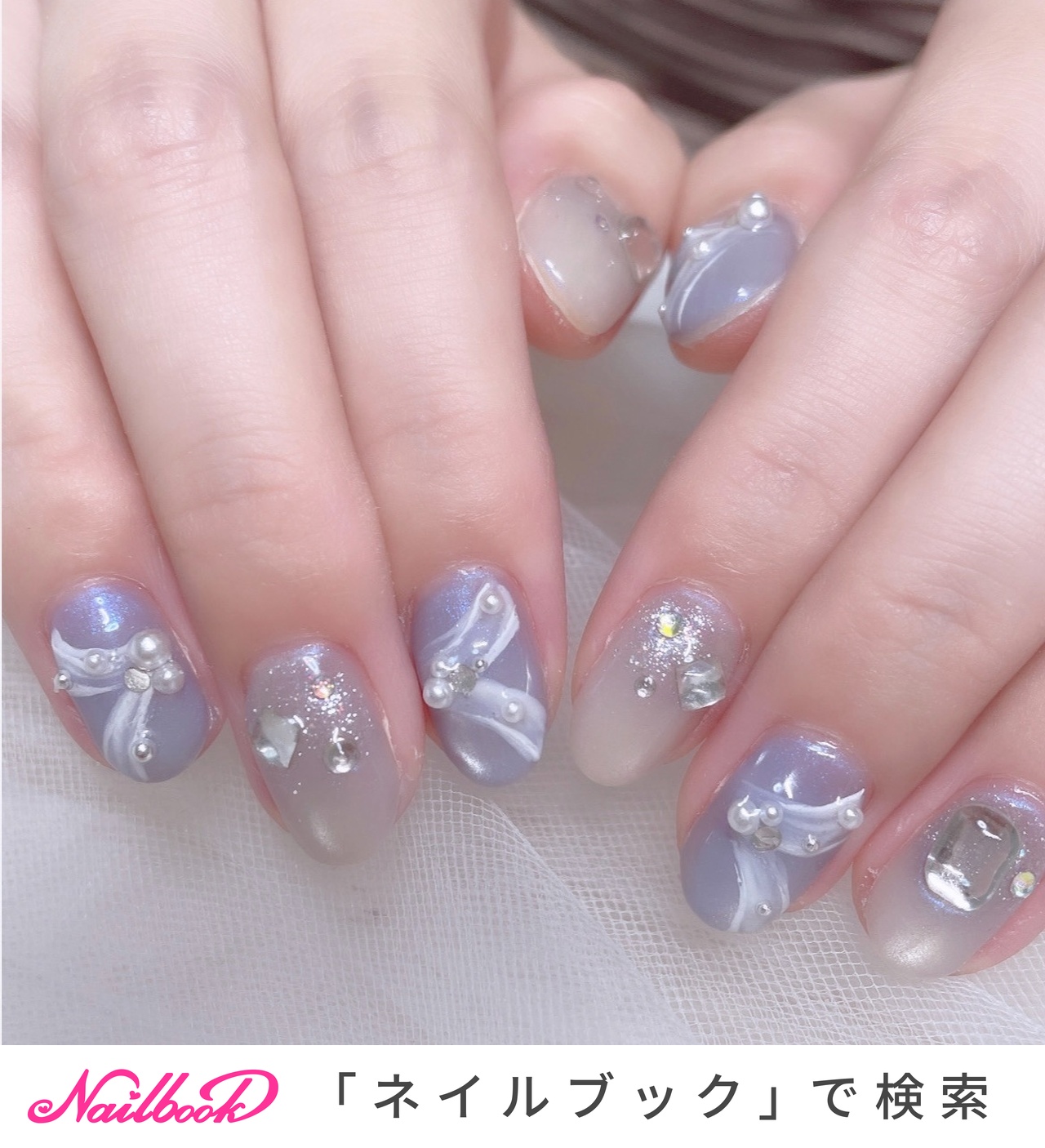 ネイルチップ　うる艶　花嫁ネイル　レース　夏　ホワイト　ちゅるん　リボン 1280_lc