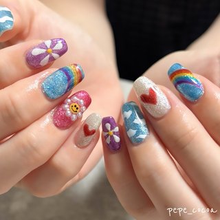 ネイルチップ　オーダー　個性派　カラフル　レトロ　ポップ　推し活　ガーリー ネイルチップ オーダー 個性派 カラフル レトロ ポップ 推し活