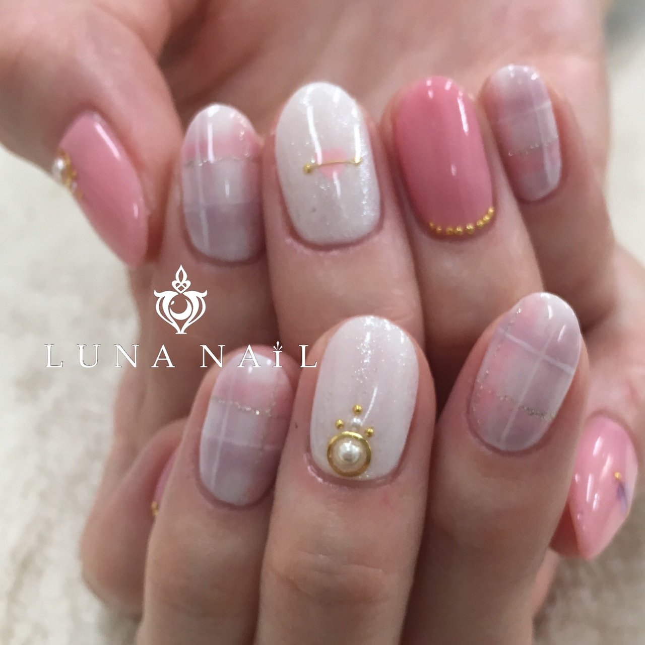 春 ハンド ワンカラー チェック ハート Luna Nail のネイルデザイン No ネイルブック