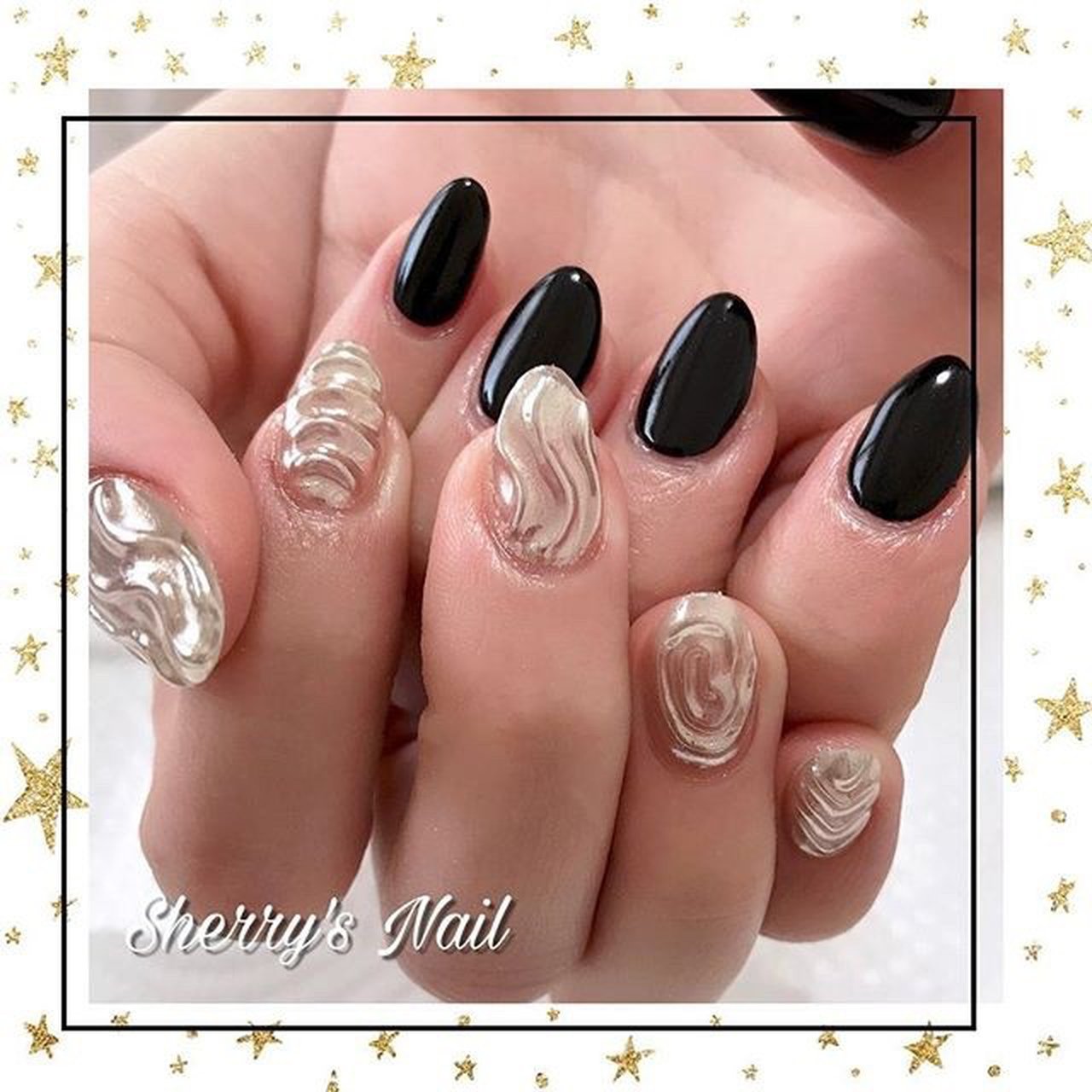 ハンド ミラー ブラック メタリック ジェルネイル Zumechanのネイルデザイン No ネイルブック