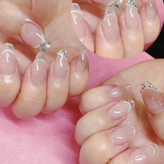 ネイルチップ クリアフレンチ ホロフラワー マグネットネイル ちゅるん