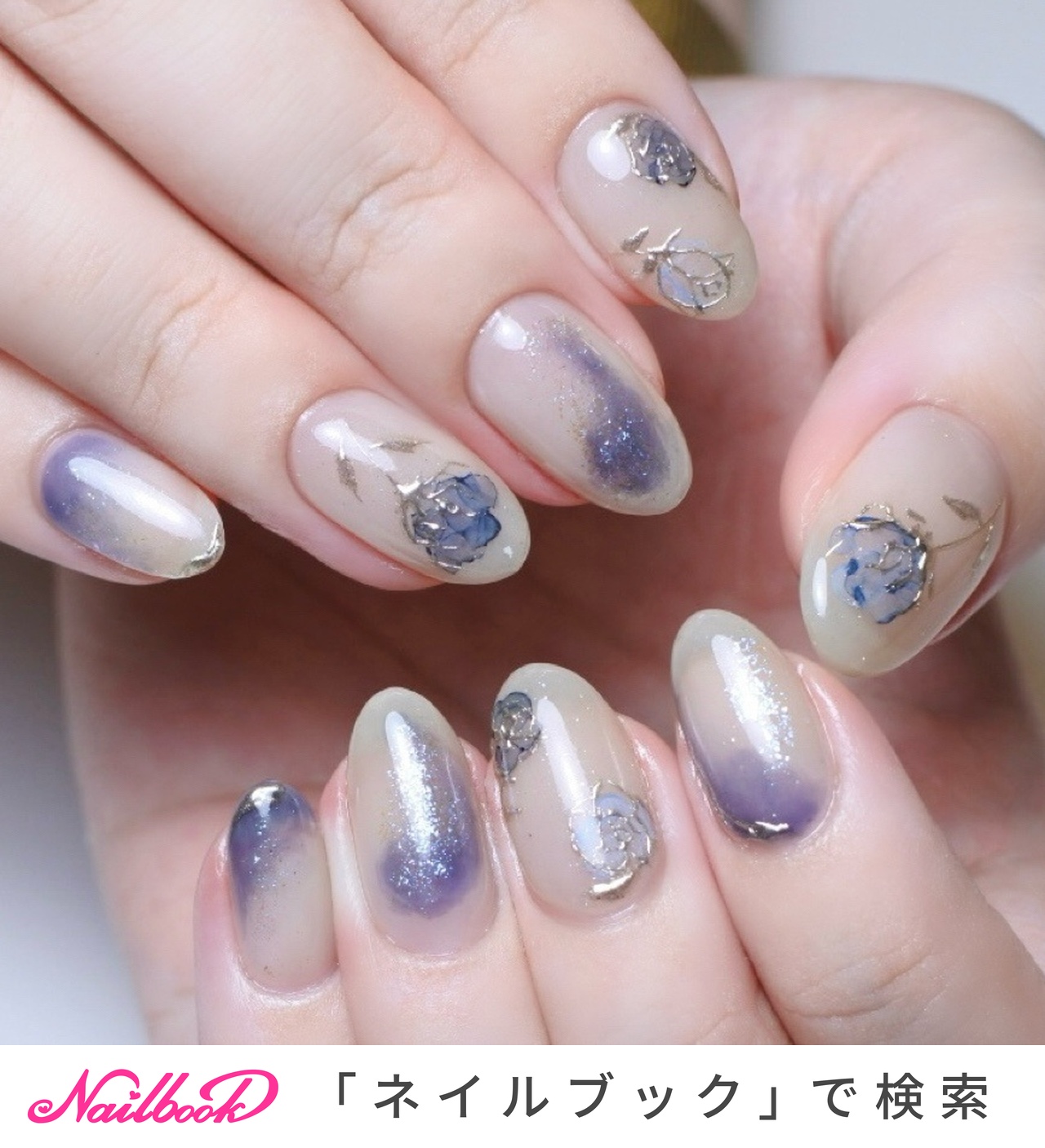 sample】オーダーネイルチップ 推し活 付け爪 つけ爪 青 薔薇 ブルー