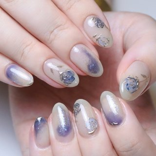 ブルー(青)/薔薇ネイルのネイルデザイン｜ネイルブック