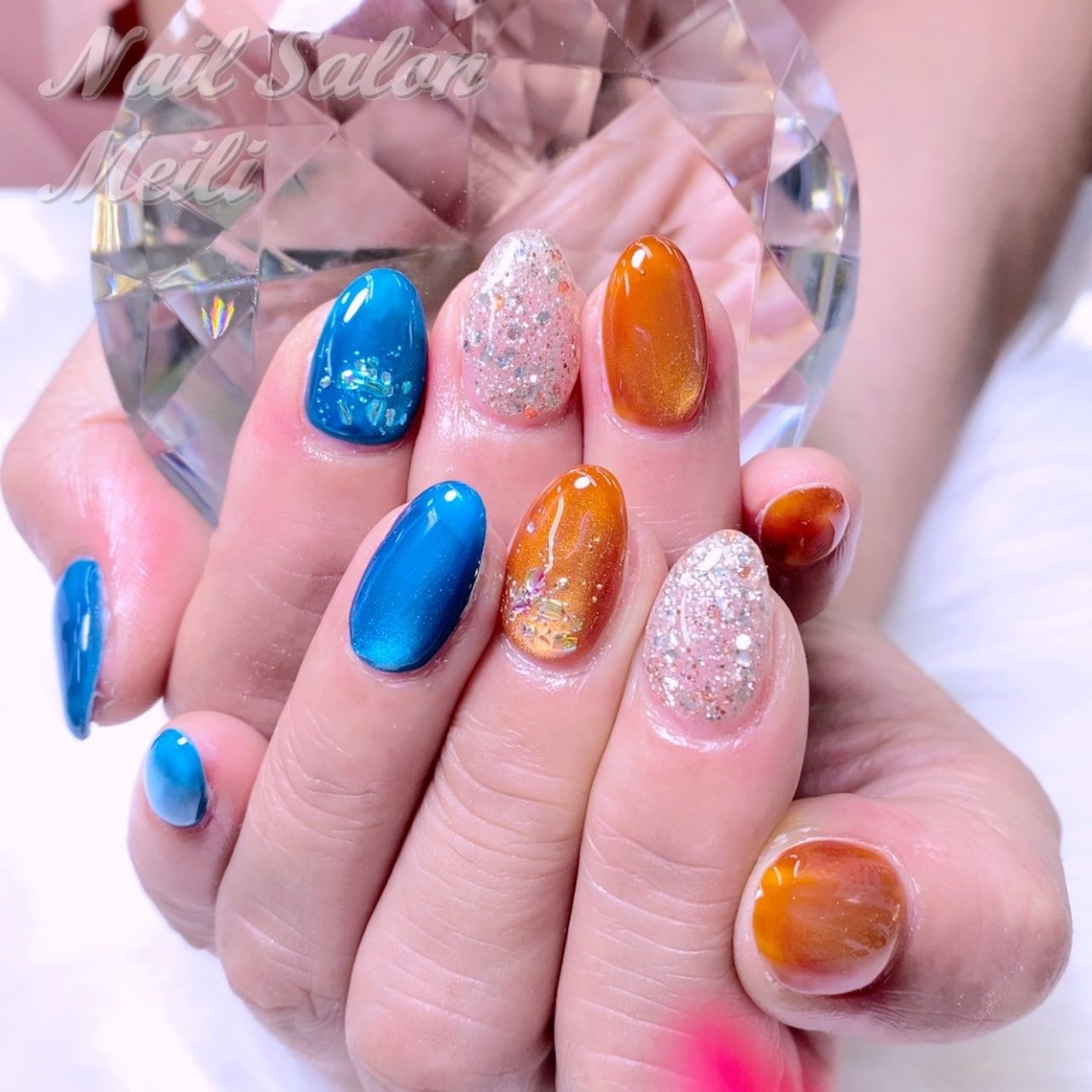 No.337　ネイルチップ　オレンジ　キラキラ　ニュアンス　秋　夏　マグネット No.337 ネイルチップ オレンジ キラキラ ニュアンス 秋 夏 マグネット