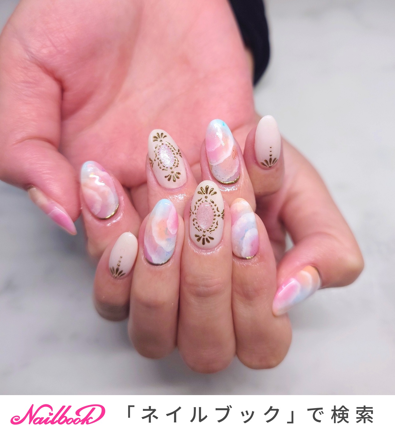大理石/ピンクのネイルデザイン｜ネイルブック