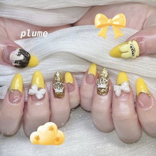 リボン/イエローのネイルデザイン｜ネイルブック