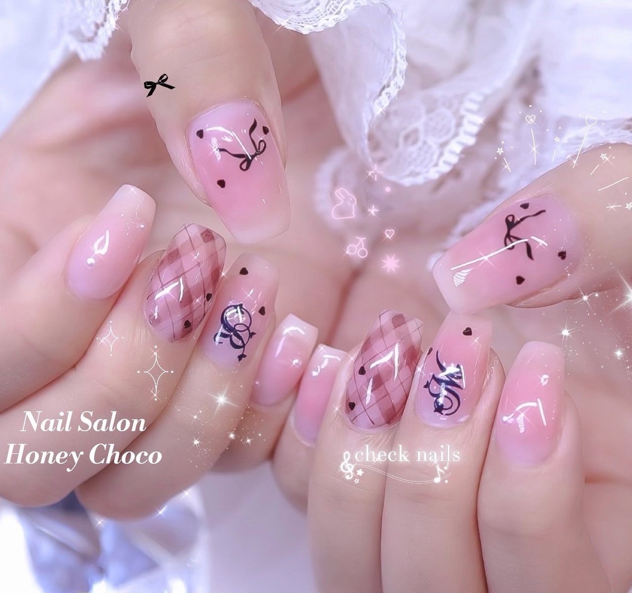 秋/ハンド/チェック/チーク/リボン - Nail Salon＆school Honey Choco