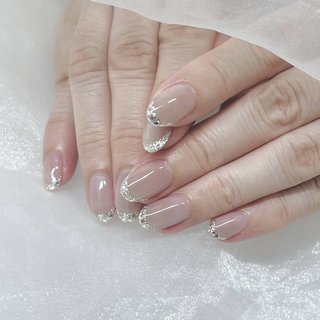 グレー/ガラスフレンチネイルのネイルデザイン｜ネイルブック
