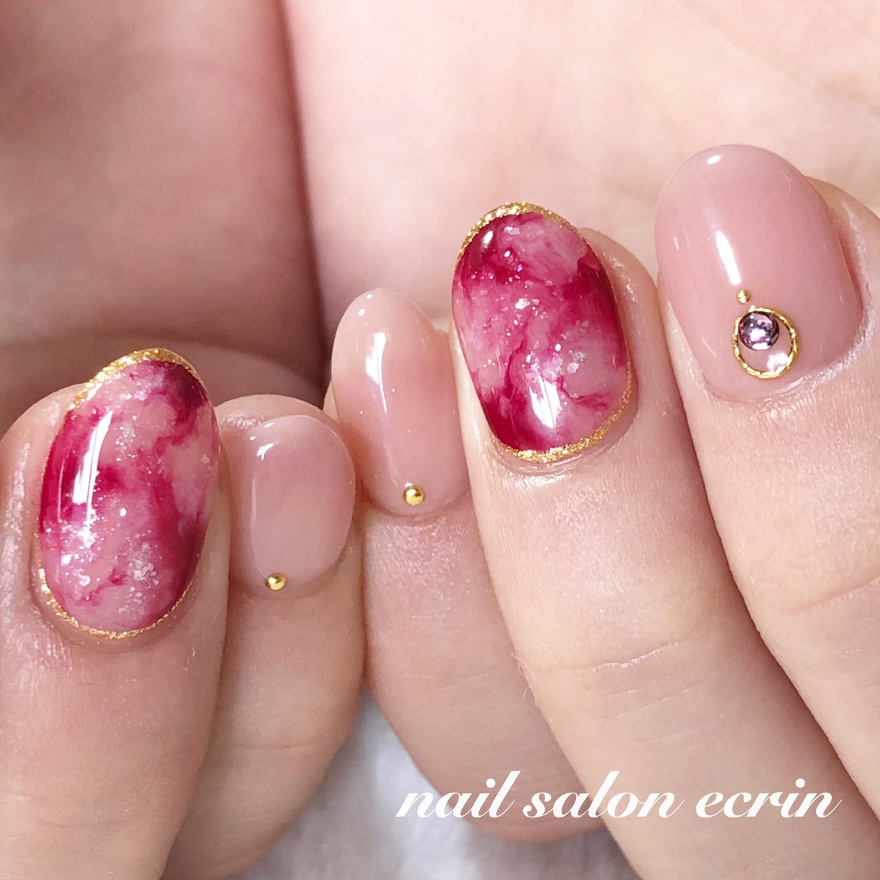 大理石 ショート ピンク ボルドー Nail Ecrinのネイルデザイン No ネイルブック