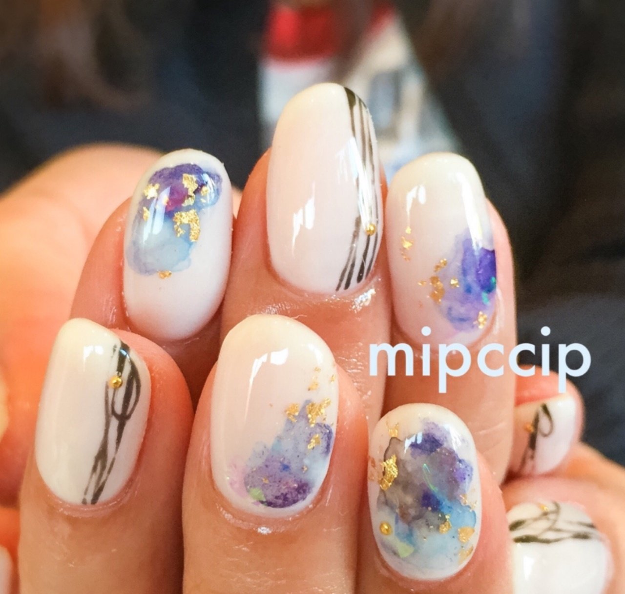 水滴 たらしこみ ニュアンス ホイル マーブル Mipccipのネイルデザイン No ネイルブック