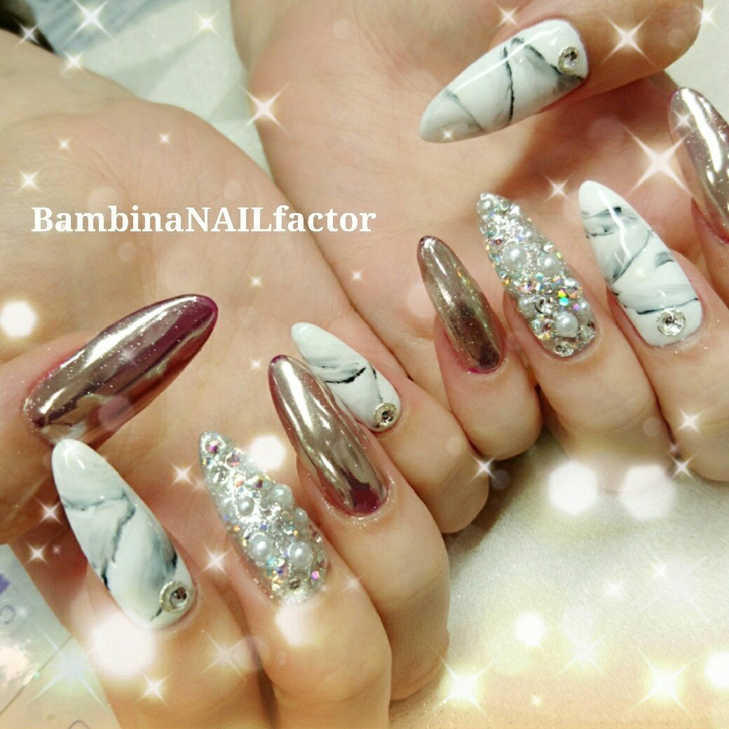 ミラー ロング スカルプチュア Bambinanailfactorkiyokoのネイルデザイン No ネイルブック