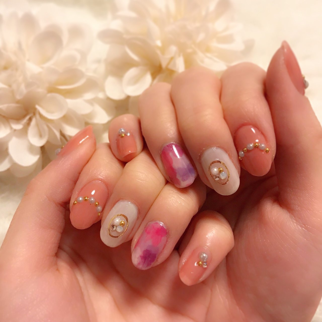 春 ハンド フラワー ミディアム ピンク Mn Nailのネイルデザイン No ネイルブック