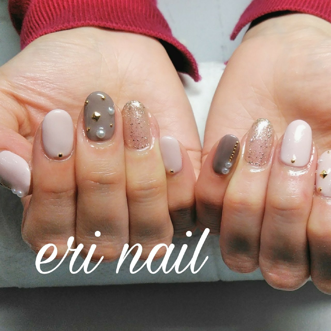 オールシーズン ハンド ビジュー ラメ ワンカラー Arbre Nail アーブルネイル のネイルデザイン No ネイル ブック