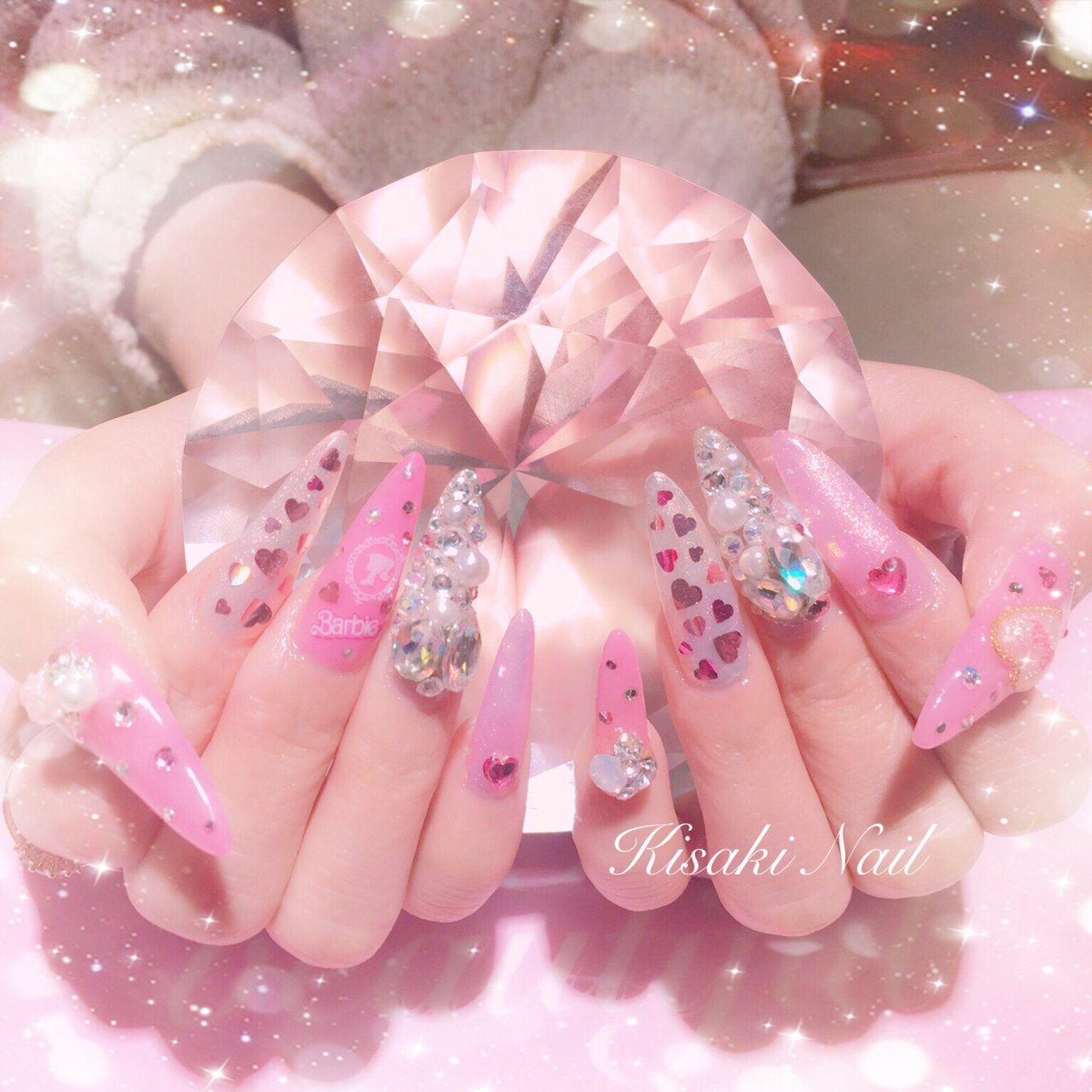 ハンド ハート デコ ロング ピンク Kisakiのネイルデザイン No ネイルブック