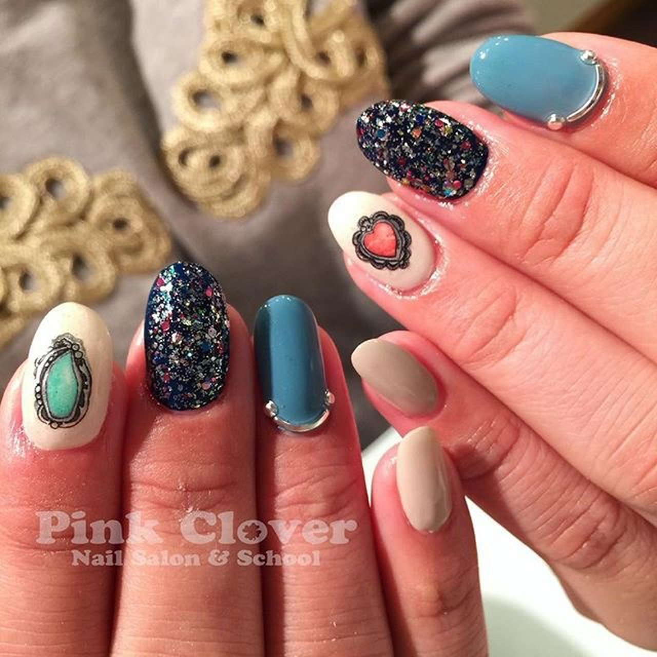 オールシーズン ライブ ハンド ハート エスニック Pink Clover ネイルサロン スクールのネイルデザイン No ネイル ブック