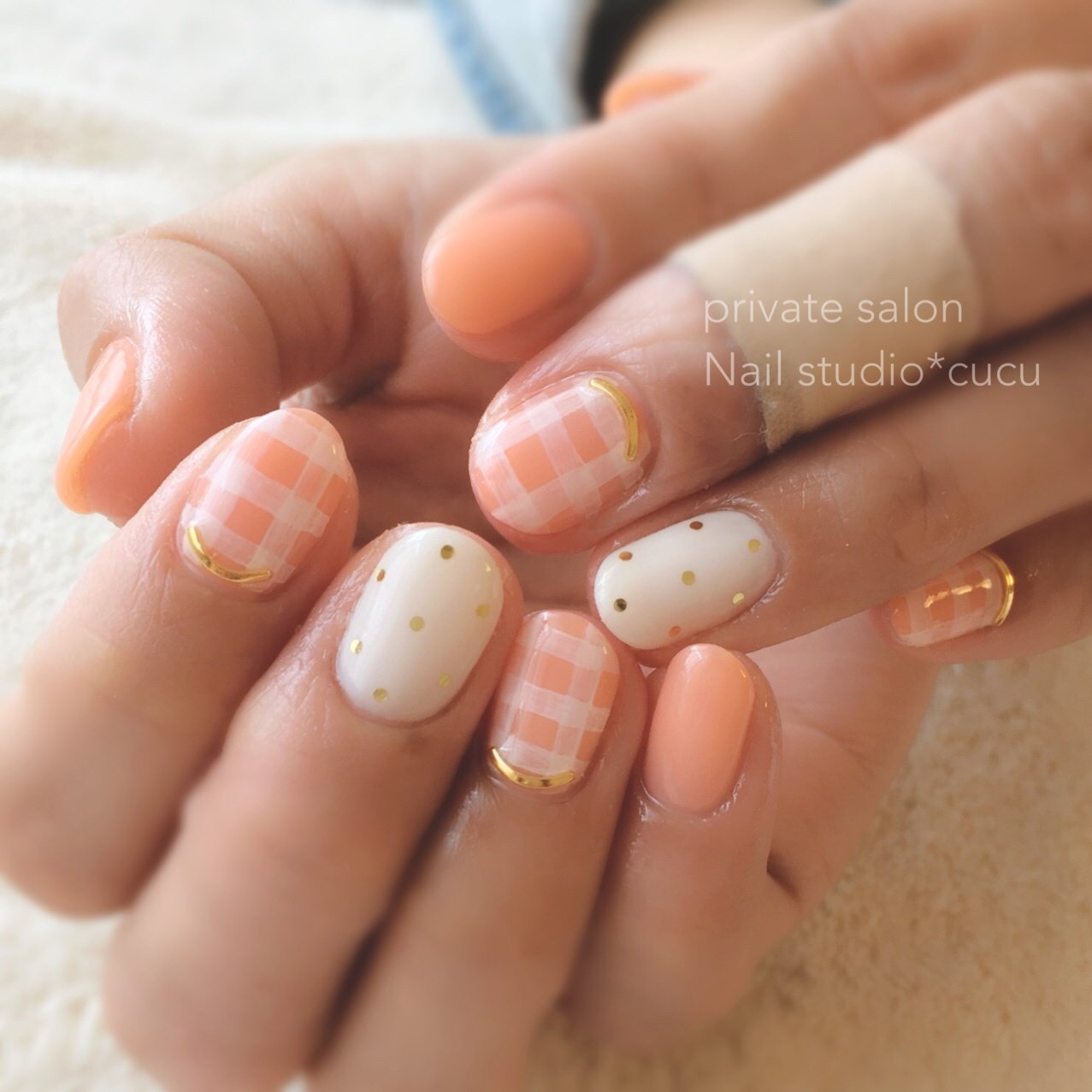 春 ハンド チェック ドット ショート Nail Studio Cucuのネイルデザイン No ネイルブック