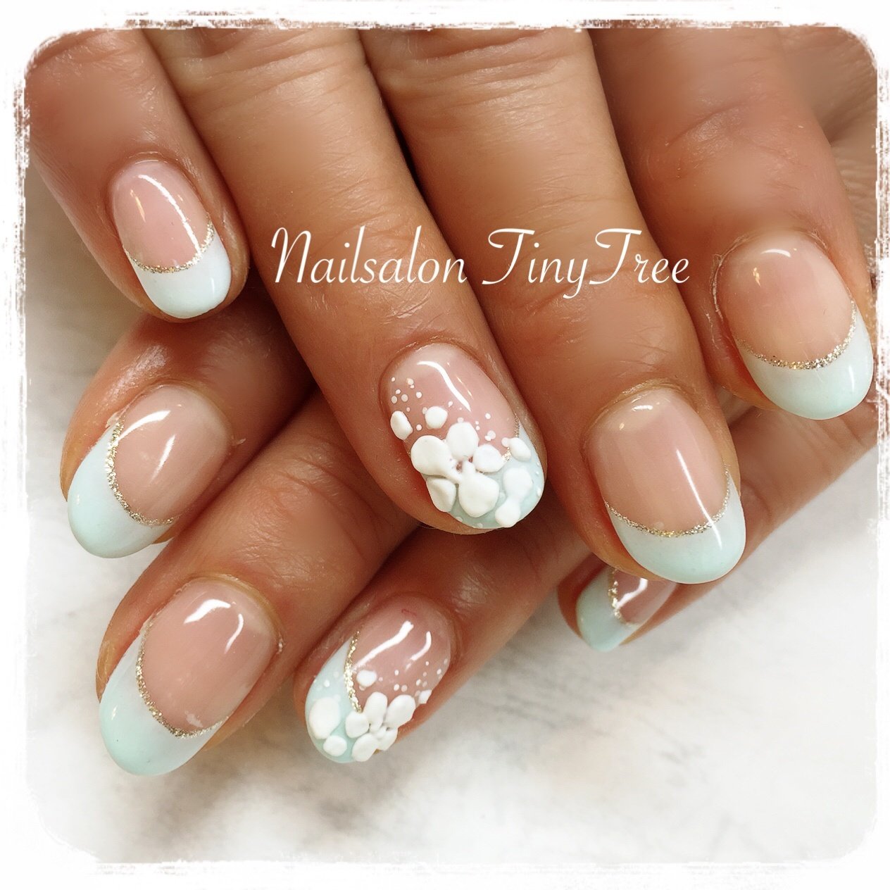 春 ハンド フレンチ 3d グリーン Nailsalontinytreeのネイルデザイン No ネイルブック