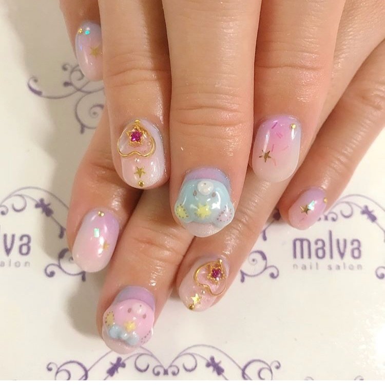 オールシーズン ハンド キャラクター 3d ショート Nailsalon Malva 原宿店のネイルデザイン No ネイルブック