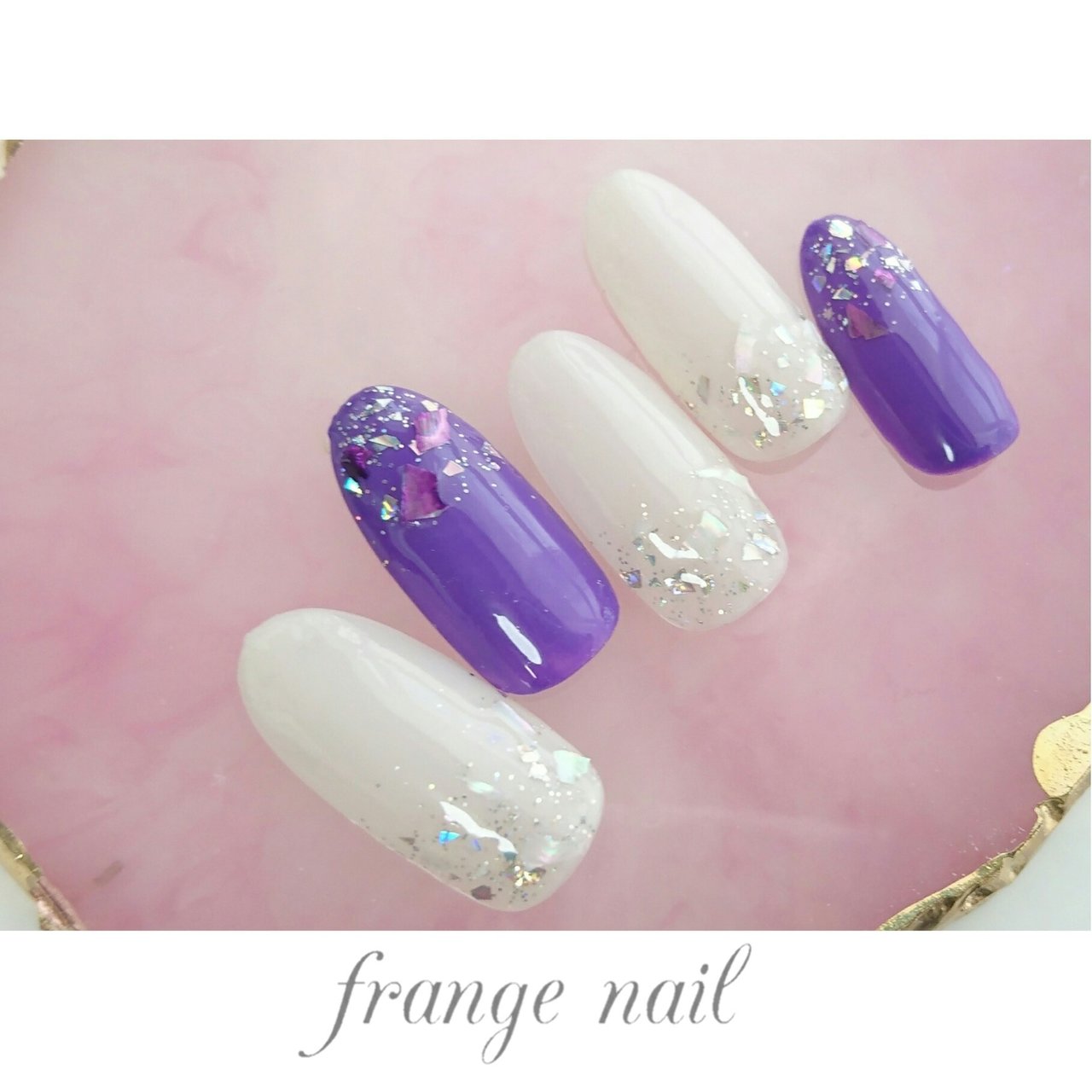 ハンド シェル ホワイト パープル ジェル Frange Nailのネイルデザイン No ネイルブック