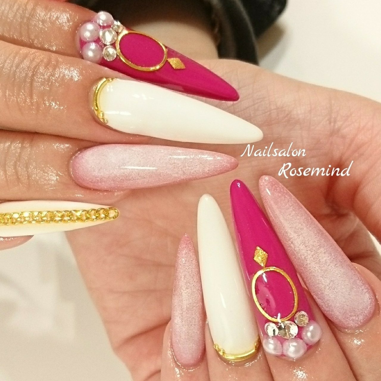 春 ハンド ビジュー パール チェーン Nail Rosemindのネイルデザイン No ネイルブック