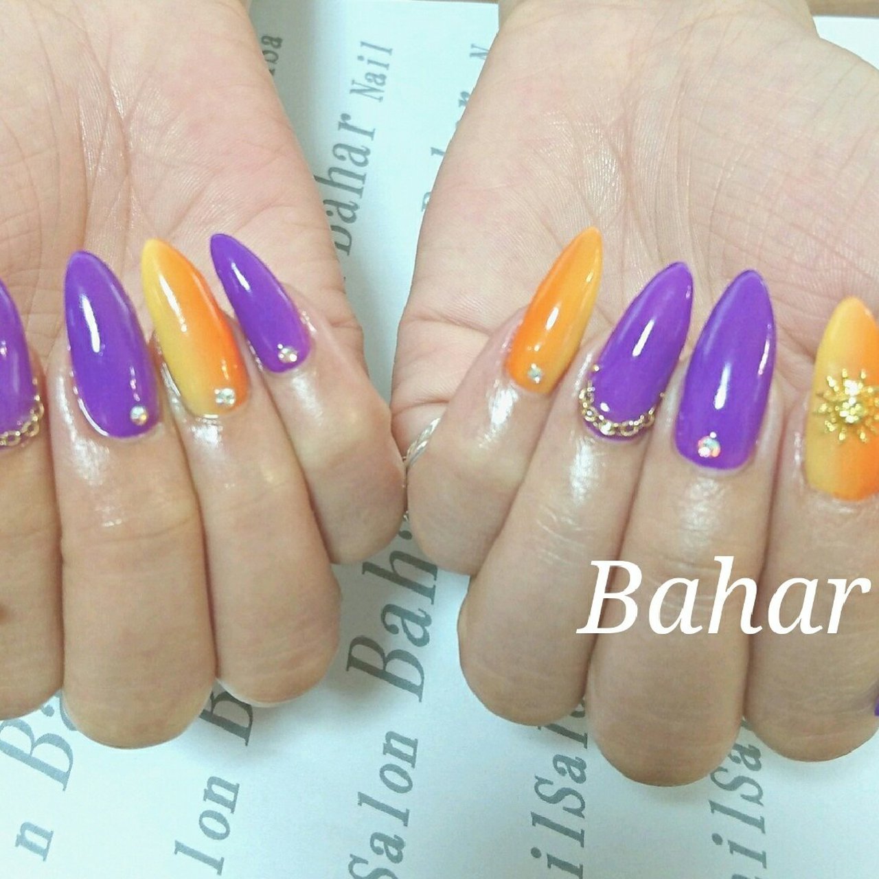 ロング オレンジ イエロー パープル ジェルネイル みく はるのネイルデザイン No ネイルブック