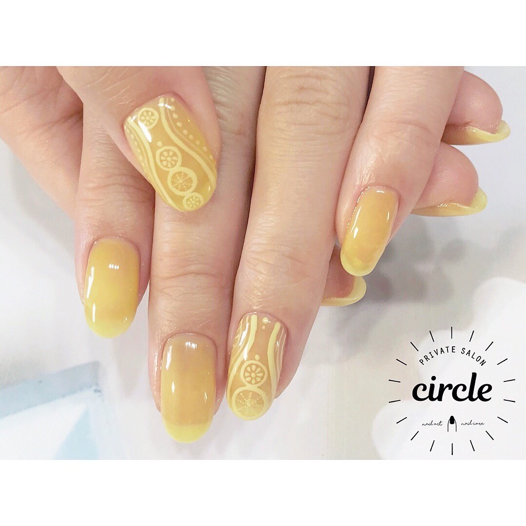 ハンド シースルー レース イエロー ジェル Circle Nailのネイルデザイン No ネイルブック