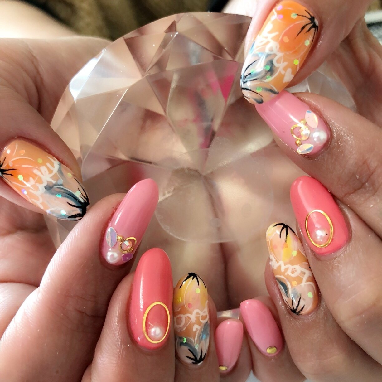 フラワー ピンク オレンジ カラフル お客様 ひぃちゃんのネイルデザイン No ネイルブック