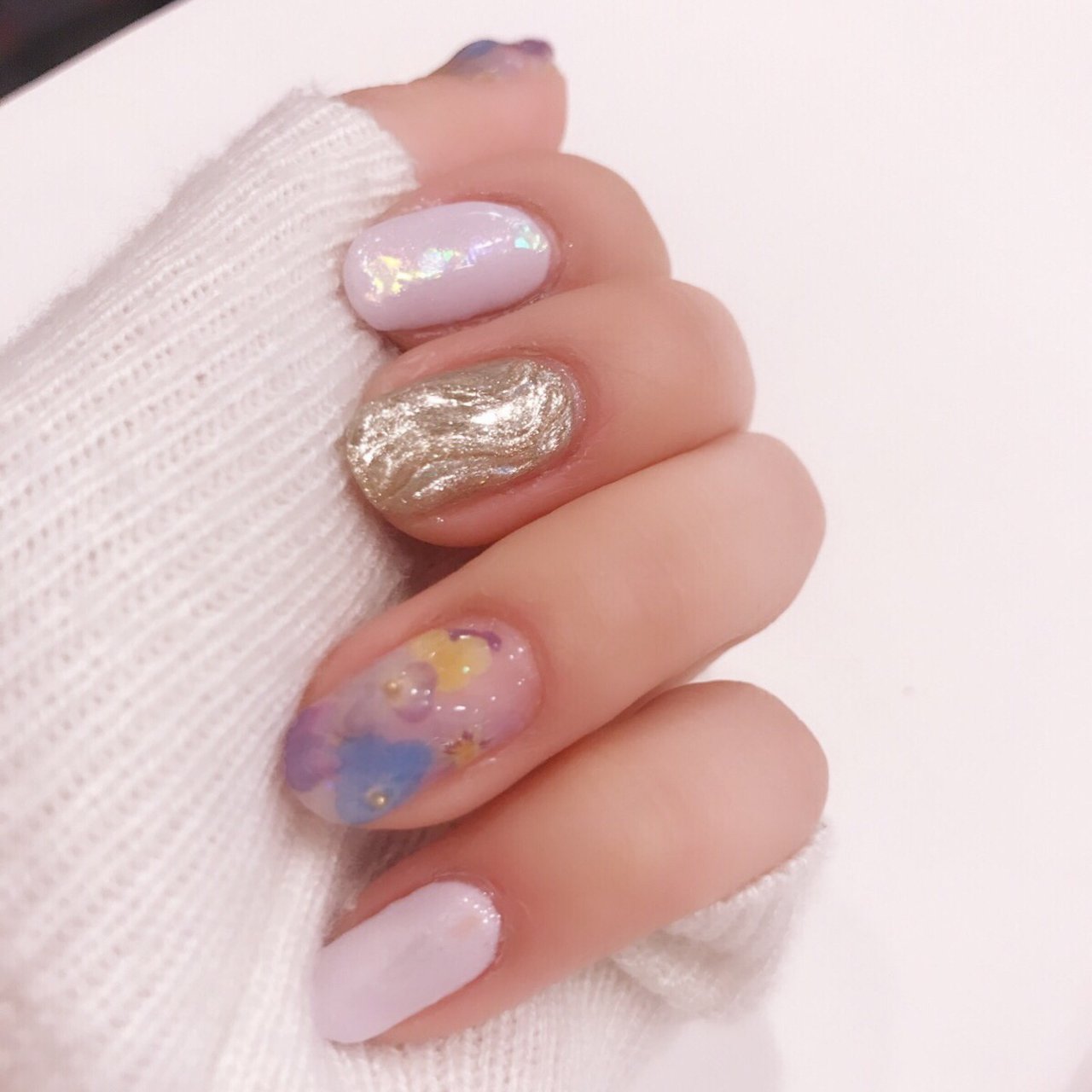 春 ハンド フラワー パープル ジェルネイル Shion55のネイルデザイン No ネイルブック