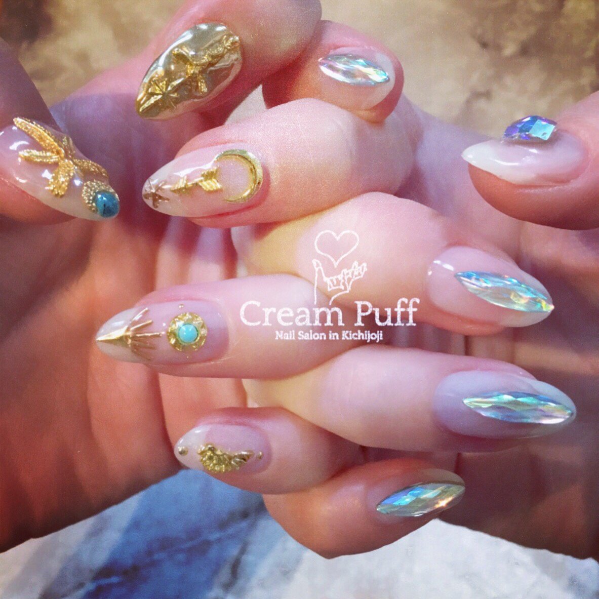 ビジュー エスニック シースルー クリア ゴールド Creampuffのネイルデザイン No 1943862 ネイルブック